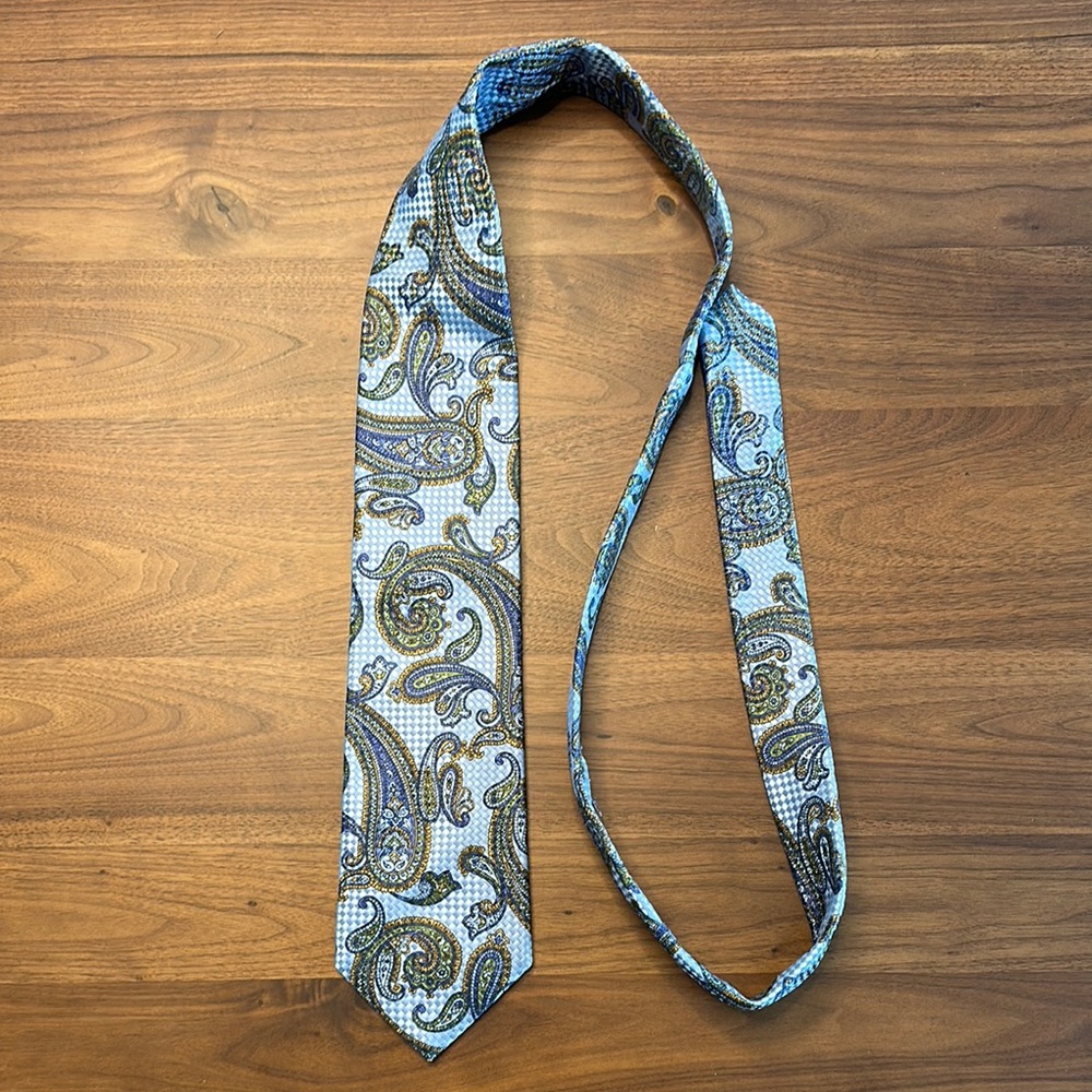 Kolte Italy Handmade 100% Silk - Paisley Patterned Tie - Blue and Green